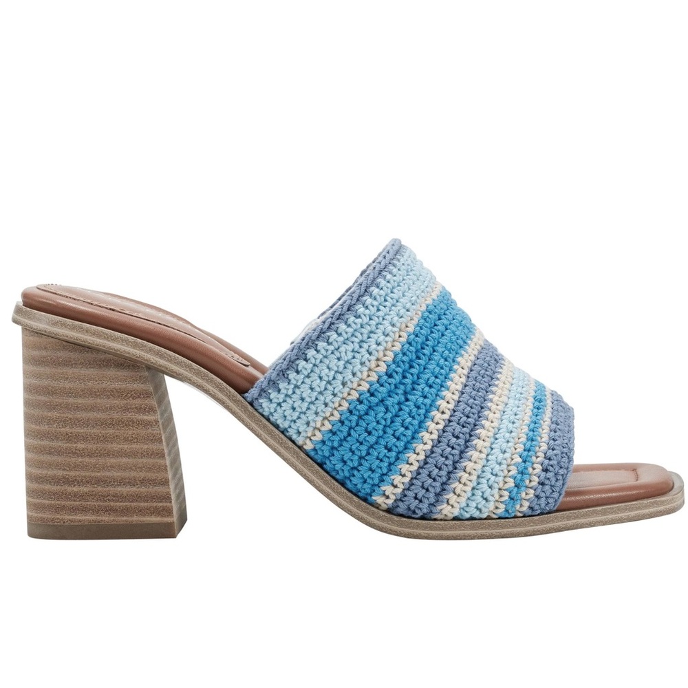 Marc Fisher Blue Multi Crochet Block Heel Mules